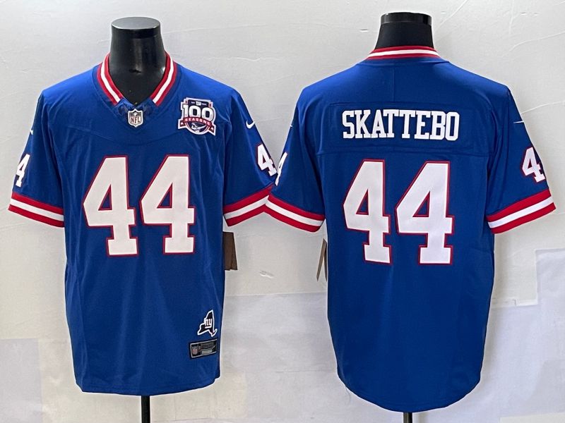 Men 2025 New York Giants 44 Skattebo Blue Throwback Three generations Nike Limited NFL Jersey style 17